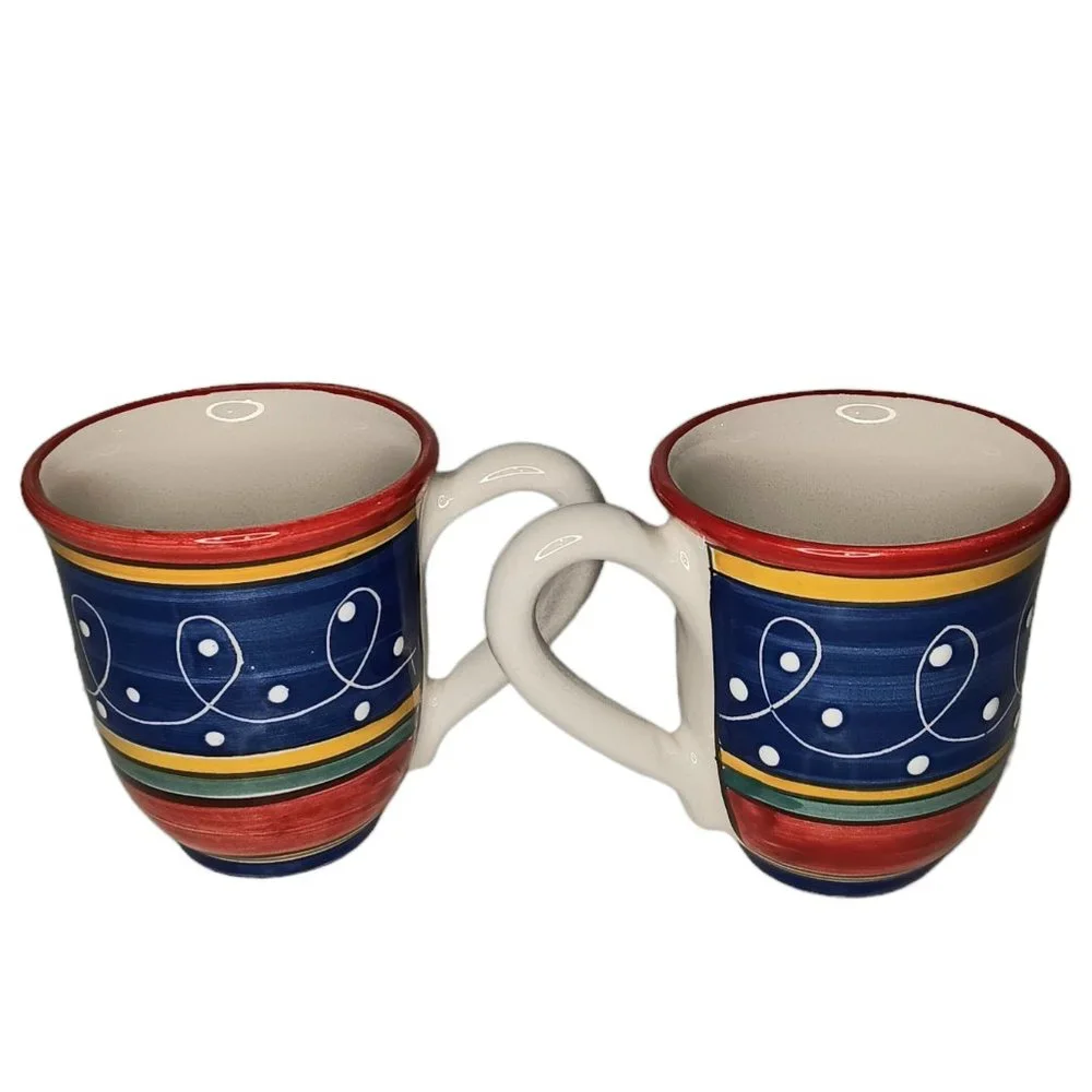 Pier One San Marco Mugs Hand Painted Set of Two